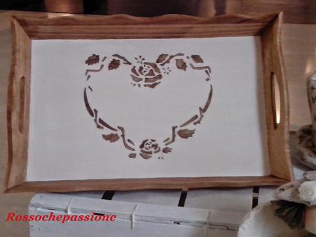 Vassoio country chic con stencil diy