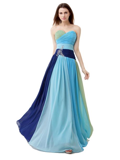 A-line Sweetheart Sleeveless Floor-length Colorful Chiffon Prom Dress IS0136