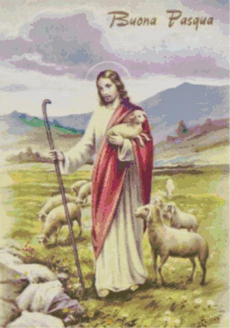Schemi per il punto croce: Cartolina per augurare Buona Pasqua con Gesù Buon Pastore