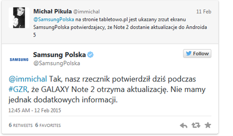 Samsung Polonia conferma che Galaxy Note 2 riceverà Android Lollipop