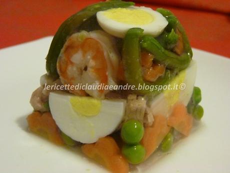 Aspic con verdure, mazzancolle e tonno