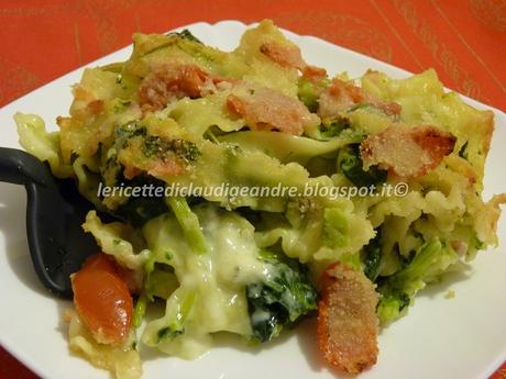 Reginette gratinate al forno, con gorgonzola e cime di rapa, ricetta veloce