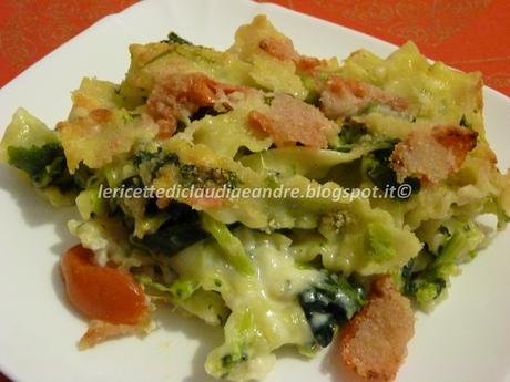 Reginette gratinate al forno, con gorgonzola e cime di rapa, ricetta veloce