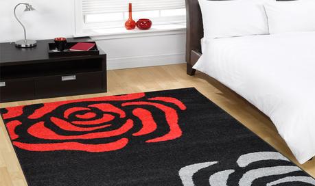 tappeto nero floreale rosso