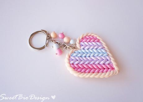 Porta chiavi cuore in fimo effetto maglia - Key holder heart knit effect