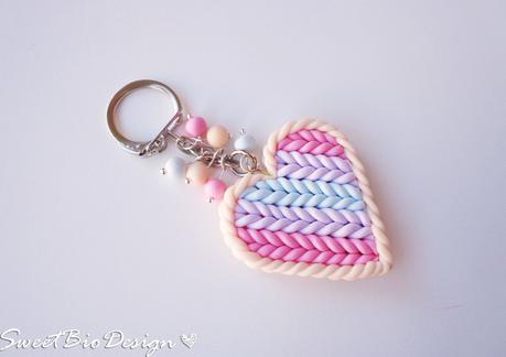 Porta chiavi cuore in fimo effetto maglia - Key holder heart knit effect