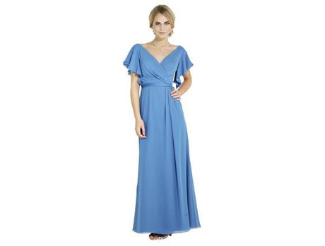 Charming Sheath/Column Vneck Short Sleeve Criss Cross Ruffles Floorlength Chiffon Satin Evening Dresses