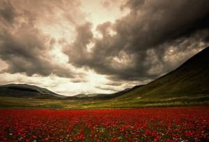 Castelluccio di Norcia temporale sui monti