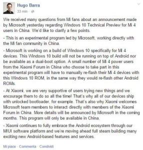 Collaborazione tra Microsoft e Xiaomi: maggiori dettagli da Hugo Barra