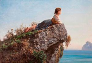 Fanciulla sulla roccia a Sorrento - Filippo Palizzi