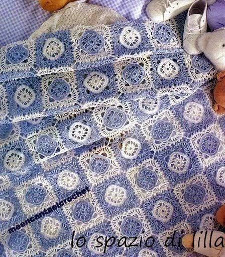 Copertina all'uncinetto per neonato fatta con piastrelline / Crochet squares baby blanket free pattern