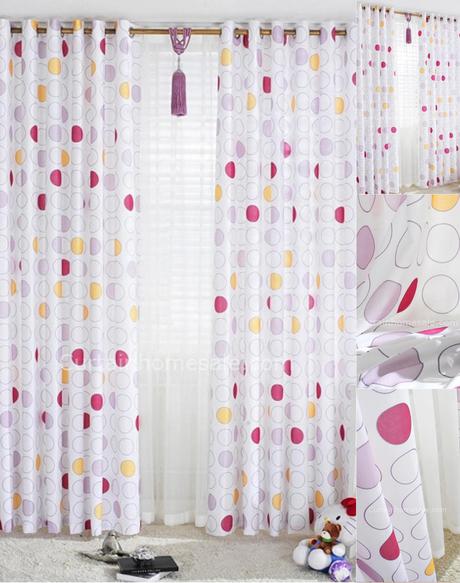 Sweet Polka Dots Printing White Bedroom Style kids curtains uk