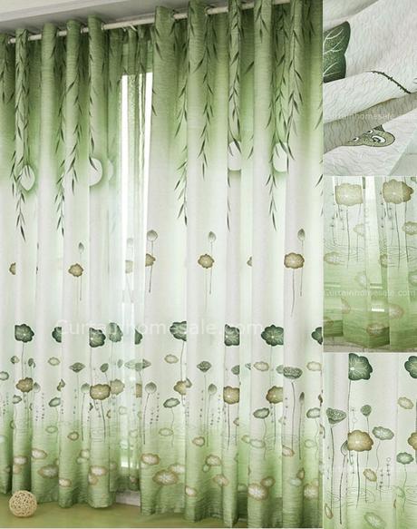 Vintage style curtains of Leaf and Lotus Patterns Chinese Feeling