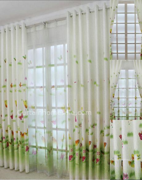 Garden Style Eco Friendly Green Stylish Blended Materials butterfly curtains