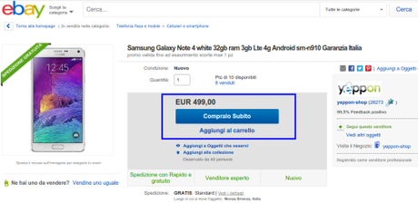 Samsung Galaxy Note 4 white 32gb ram 3gb Lte 4g Android sm n910 Garanzia Italia   eBay Promozione Samsung Galaxy Note 4 a 499 euro con garanzia Italia grazie all'offerta del canale eBay di Yeppon Italia
