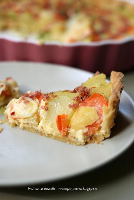 Quiche di brisè alla nocciola con verdure dolci e polvere di speck - bentornata primavera!