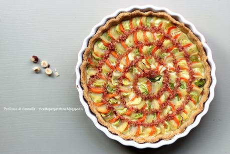 Quiche di brisè alla nocciola con verdure dolci e polvere di speck - bentornata primavera!