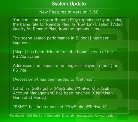 Disponibile l'aggiornamento 3.50 per PlayStation Vita, condivide molte funzioni con quello PlayStation 4 - Notizia