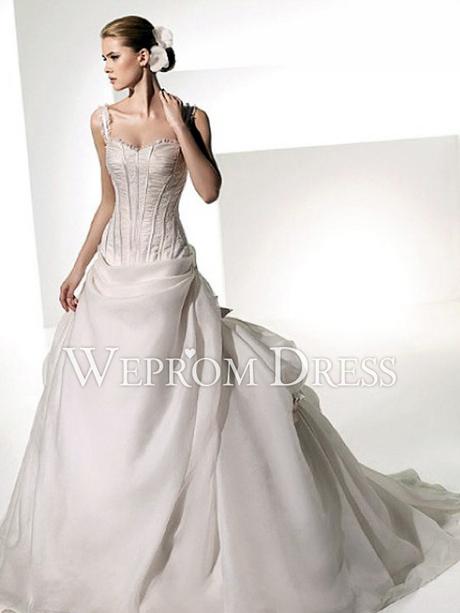 Spectacular Sleeveless Chapel Train Satin|Organza Pearl Pink Rectangle|Apple|Petite Zipper beach wedding dresses -wepromdresses.com