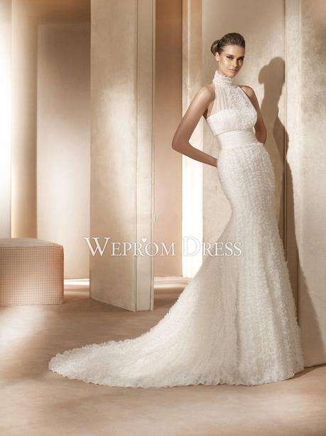 Mermaid/Trumpet High Neck Empire Sleeveless Organza Backless Online mermaid wedding dresses  -wepromdresses.com