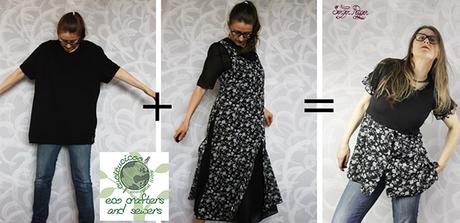 Recupera una maglietta grande e un vestito con fiori fuori moda, mettendoli insieme con questo tutorial di refashion di un vestito! Guest post di Serger Pepper per la serie 