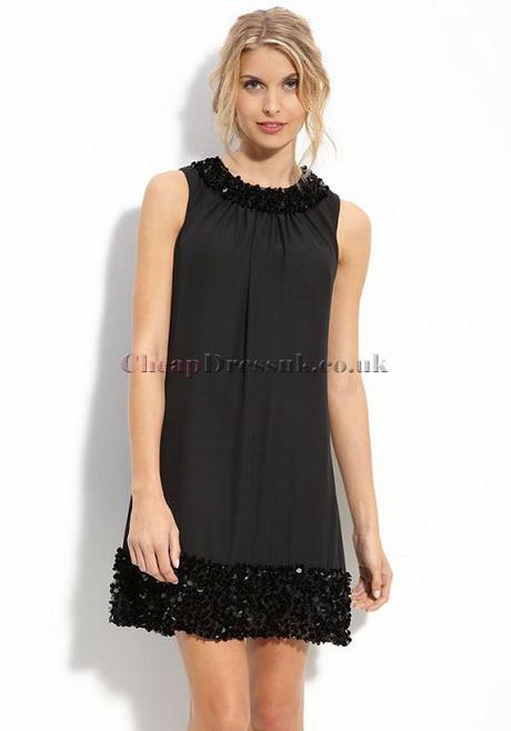 Dropped Sleeveless Short Length With Paillette Jewel Little Black Dress