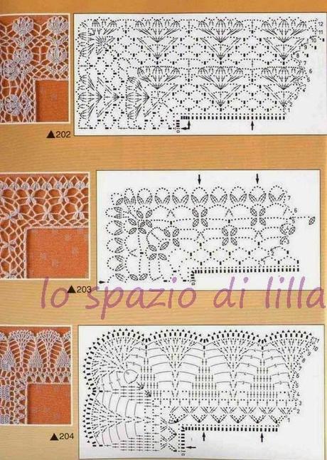 Schemi di bordi crochet con angoli, utili per copertine e tovagliette / Crochet edges with corner useful for baby blankets and placemats, free patterns