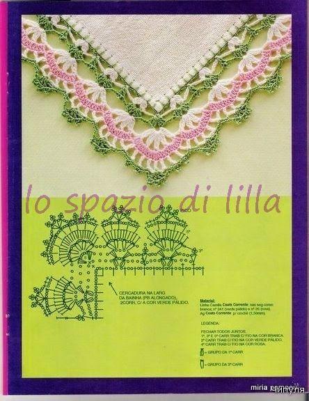 Schemi di bordi crochet con angoli, utili per copertine e tovagliette / Crochet edges with corner useful for baby blankets and placemats, free patterns