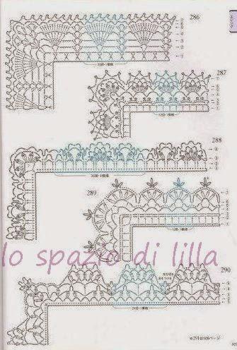 Schemi di bordi crochet con angoli, utili per copertine e tovagliette / Crochet edges with corner useful for baby blankets and placemats, free patterns