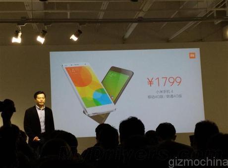 Xiaomi taglia il prezzo dello Xiaomi Mi4 a 1799 Yuan