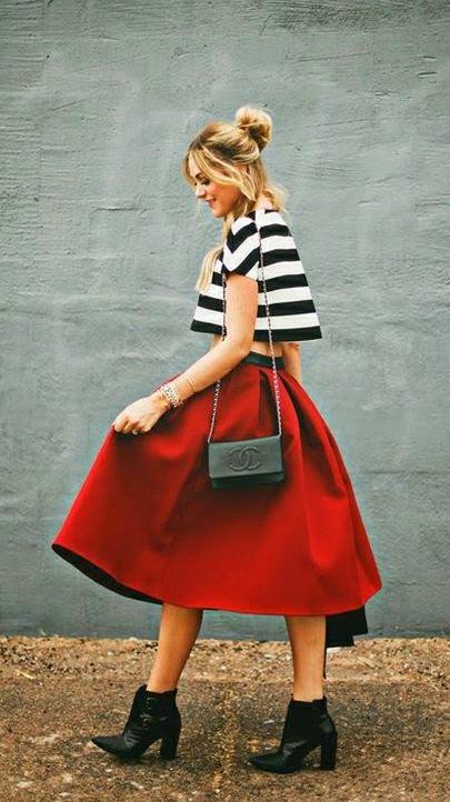 MIDI SKIRT # 1 - BLACK, WHITE AND A BIT OF RED