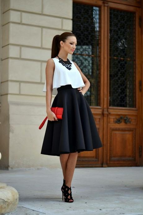 MIDI SKIRT # 1 - BLACK, WHITE AND A BIT OF RED