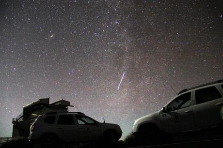 Scatto fotografico alla scia della ISS da parte del gruppo di astronomi del TNG. Le foto sono state inviate a Samantha Cristoforetti. Crediti: FGG-TNG.