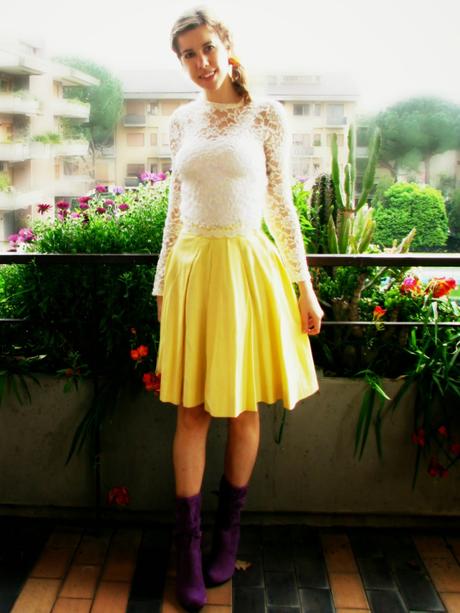 OOTD: Canary yellow and white lace