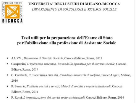 Suggerimenti di studio per la PREPARAZIONE ALL’ESAME DI STATO PER ASSISTENTI SOCIALI , scheda a cura di Paolo Ferrario, 2014