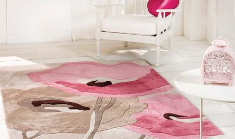 tappeto disegno fiori rosa e beige