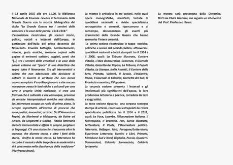 “La Grande Guerra tra i sentieri delle emozioni e la voce delle parole. 1914-1918”