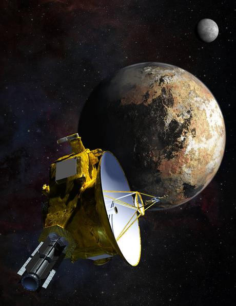 Rappresentazione artisitica di New Horizons e Plutone. Crediti: NASA/JHU APL/SwRI/Steve Gribben