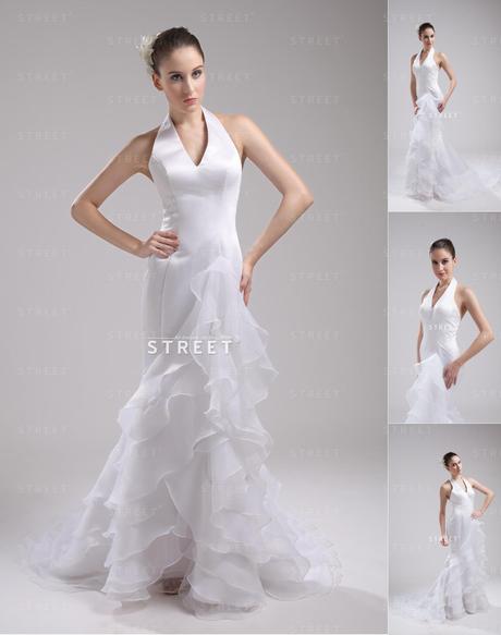 White Vintage Wedding Dress  With Sheath Halter Taffeta Ruffled