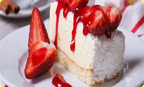 delicate strawberry cheesecake and coffee