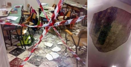 Crolla il soffitto di una scuola di Ostuni: tragedia sfiorata
