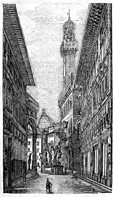 Firenze - Esterno degli Uffizzi - Immagine tratta da Guida di Firenze di A.Bettini - 1864.
