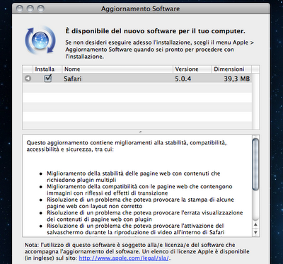 Safari si aggiorna alla versione 5.04
