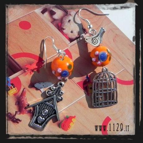 MCUCCE orecchini arancio uccellino gabbia cucu bird cage orange charms earrings 1129