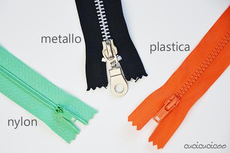 Come cucire una cerniera lampo con l’attaccatura visibile: tre tipi di cerniera (nylon, metallo, plastica) www.cucicucicoo.com