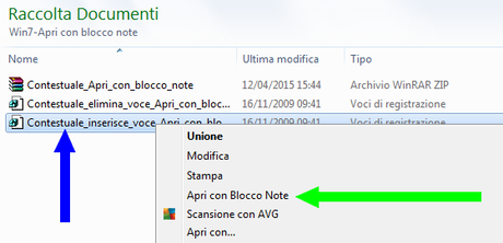 Menù contestuale - Apri con blocco note 