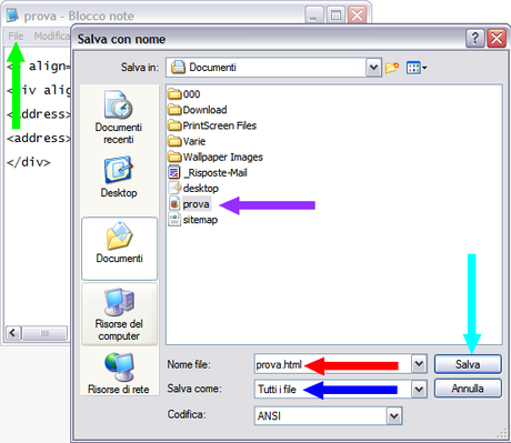 Blocco note creazione file html