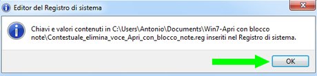 Aggiunta voci nel registro - conferma.