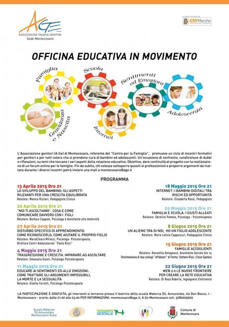 Officina educativa: incontri informativi gratuiti per genitori a Montecosaro (Mc)