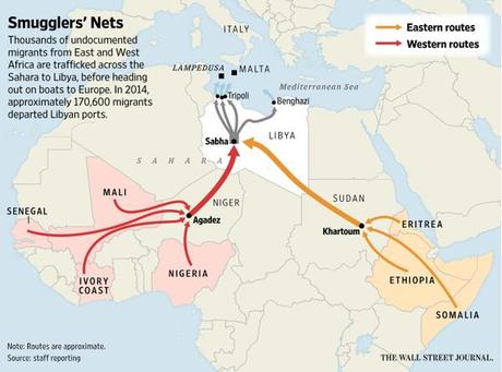 Le rotte del traffico di uomini dalla Libia